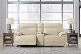 Double Deal Almond 2-Piece Power Reclining Loveseat Sectional with Console by Ashley at Eve Furniture