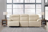 Double Deal Almond 3-Piece Dual Power Leather Reclining Modular Sofa by Ashley at Eve Furniture