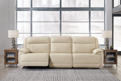 Double Deal Almond 3-Piece Dual Power Leather Reclining Modular Sofa by Ashley at Eve Furniture