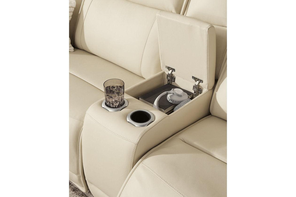 Double Deal Almond 6-Piece Dual Power Leather Reclining Modular Sectional by Ashley at Eve Furniture