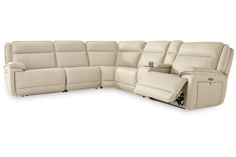 Double Deal Almond 6-Piece Dual Power Leather Reclining Modular Sectional by Ashley at Eve Furniture