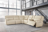 Double Deal Almond 6-Piece Dual Power Leather Reclining Modular Sectional by Ashley at Eve Furniture