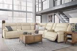 Double Deal Almond 7-Piece Power Reclining Sectional with Consoles by Ashley at Eve Furniture