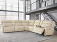 Double Deal Almond 7-Piece Power Reclining Sectional with Consoles by Ashley at Eve Furniture
