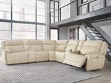 Double Deal Almond 7-Piece Power Reclining Sectional with Consoles by Ashley at Eve Furniture