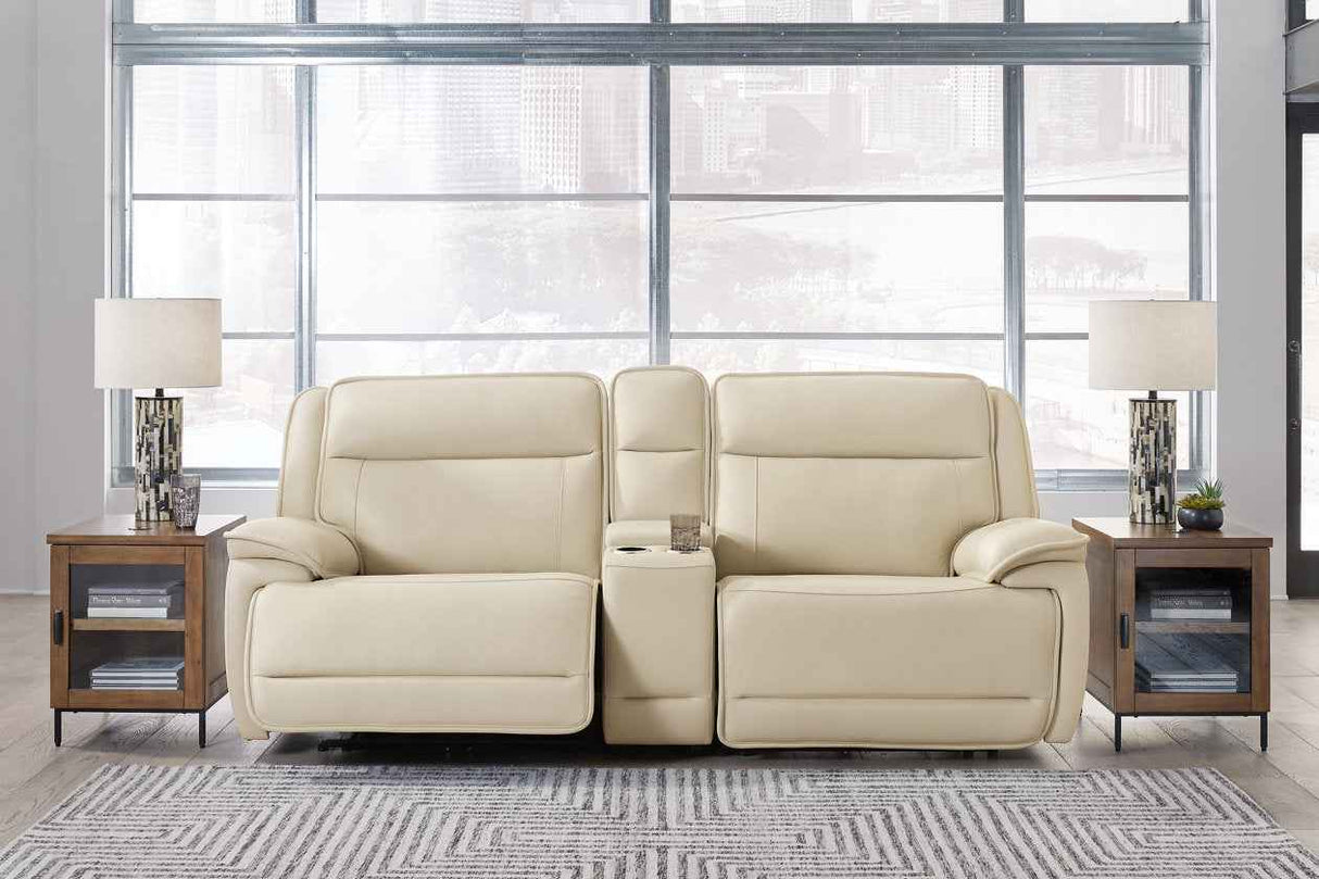 Double Deal Almond Power Reclining Sofa & Loveseat with Console by Ashley at Eve Furniture