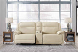 Double Deal Almond Power Reclining Sofa & Loveseat with Console by Ashley at Eve Furniture