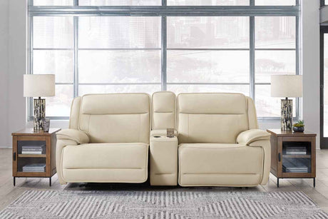 Double Deal Almond Power Reclining Sofa & Loveseat with Console by Ashley at Eve Furniture