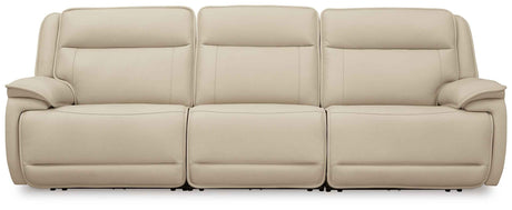 Double Deal Almond Power Reclining Sofa & Loveseat with Console by Ashley at Eve Furniture
