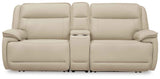 Double Deal Almond Power Reclining Sofa & Loveseat with Console by Ashley at Eve Furniture