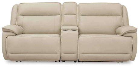 Double Deal Almond Power Reclining Sofa & Loveseat with Console by Ashley at Eve Furniture