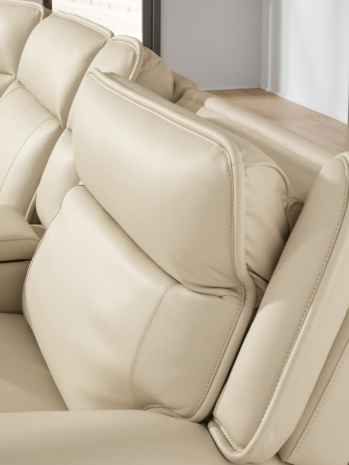 Double Deal Almond Power Reclining Sofa & Loveseat with Console by Ashley at Eve Furniture