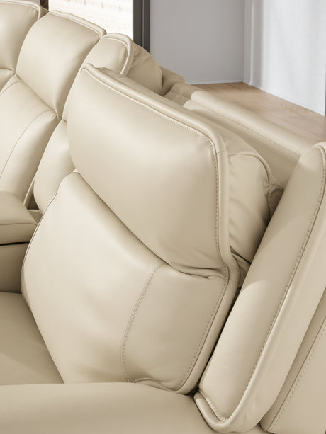 Double Deal Almond Power Reclining Sofa & Loveseat with Console by Ashley at Eve Furniture