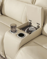 Double Deal Almond Power Reclining Sofa & Loveseat with Console by Ashley at Eve Furniture