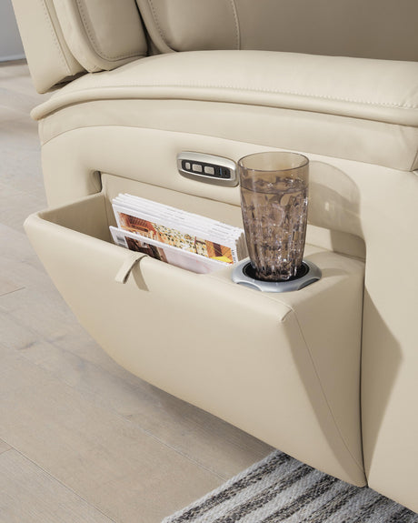 Double Deal Almond Power Reclining Sofa & Loveseat with Console by Ashley at Eve Furniture