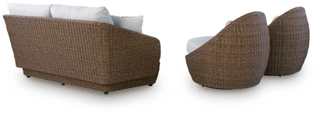 Double Point Beige Outdoor Loveseat with 2 Swivel Chairs (Set of 3) by Ashley at Eve Furniture