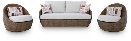 Double Point Beige Outdoor Seating Set by Ashley at Eve Furniture