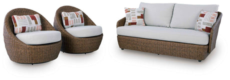 Double Point Beige Outdoor Seating Set by Ashley at Eve Furniture