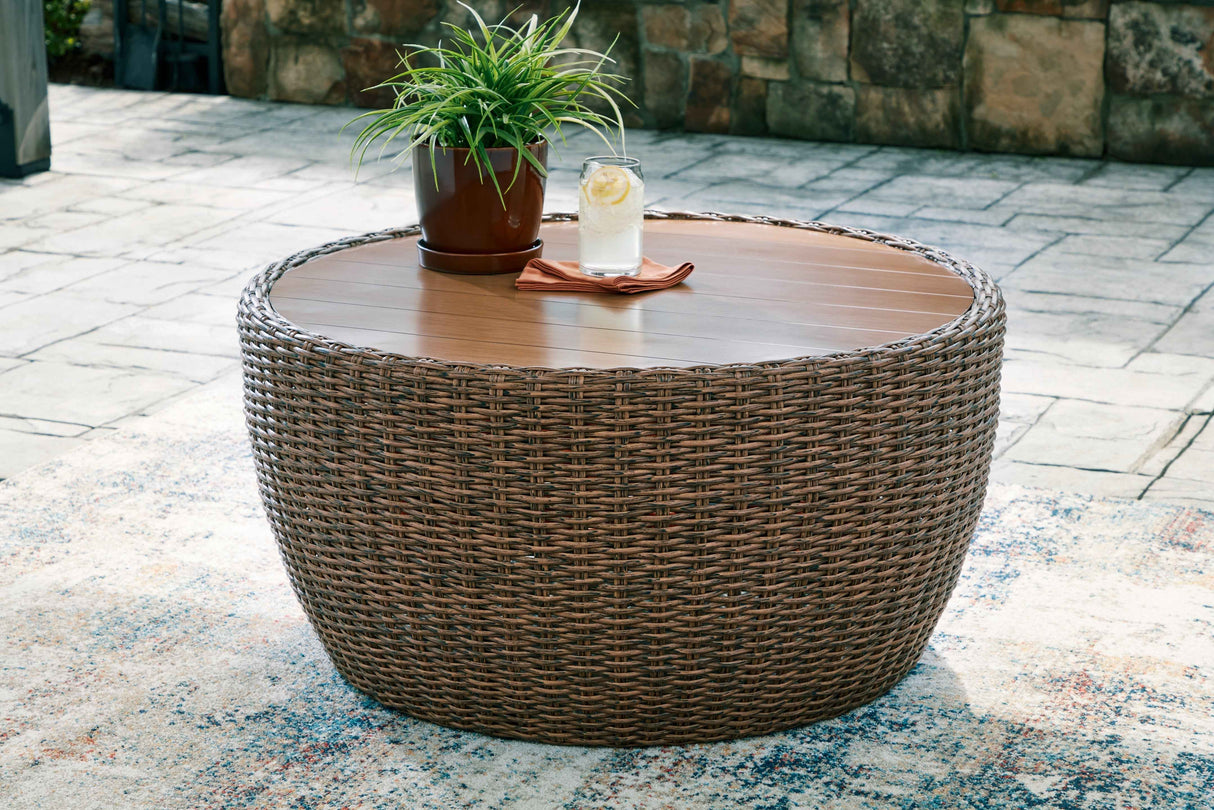 Double Point Beige Outdoor Seating Set by Ashley at Eve Furniture