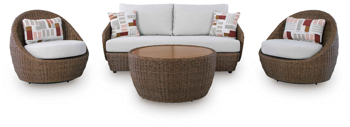 Double Point Beige Outdoor Seating Set by Ashley at Eve Furniture