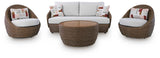 Double Point Beige Outdoor Seating Set by Ashley at Eve Furniture