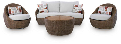 Double Point Beige Outdoor Seating Set by Ashley at Eve Furniture