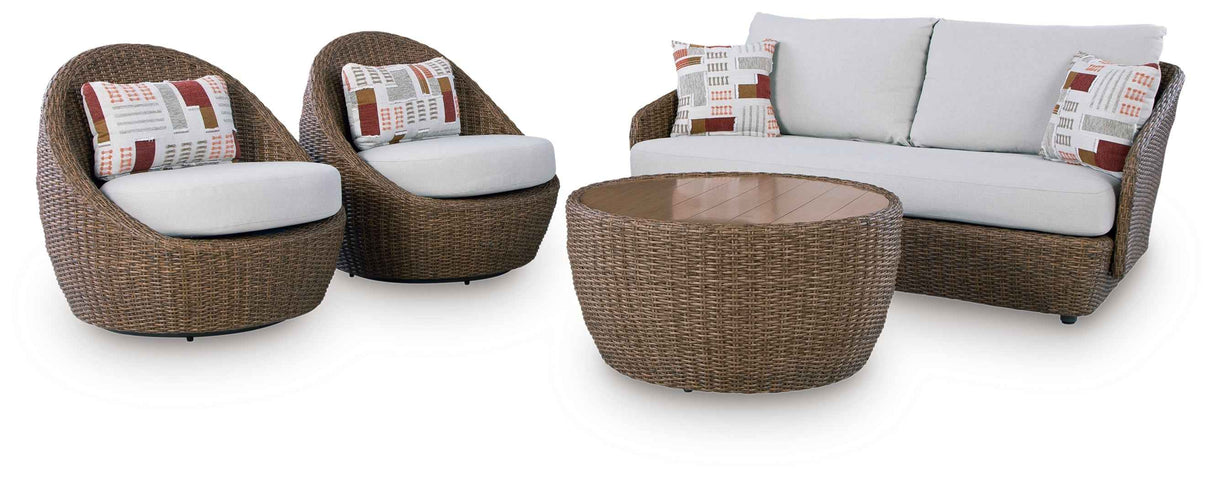 Double Point Beige Outdoor Seating Set by Ashley at Eve Furniture