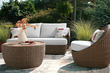 Double Point Beige Outdoor Seating Set by Ashley at Eve Furniture