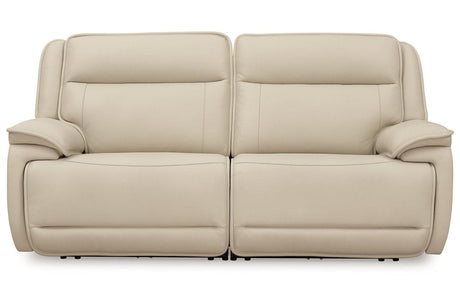 Double Deal Almond 2-Piece Power Reclining Loveseat Sectional by Ashley at Eve Furniture