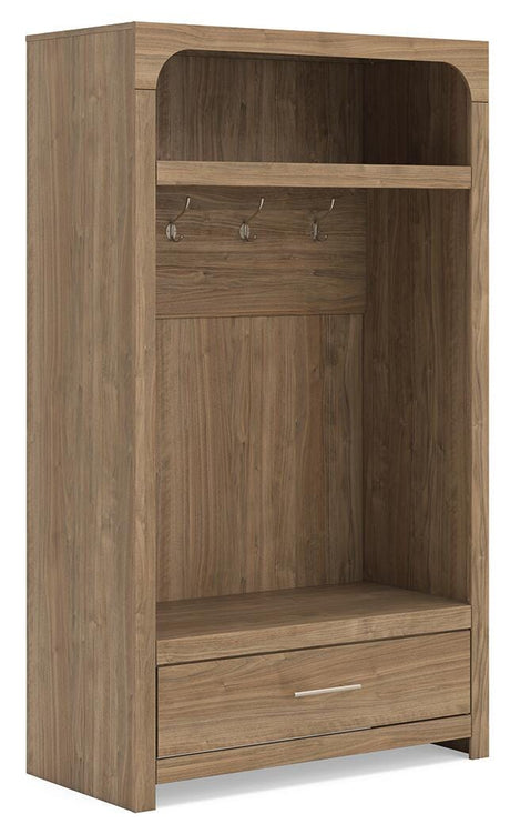 Dovander Brown Hall Tree with Storage Bench by Ashley at Eve Furniture