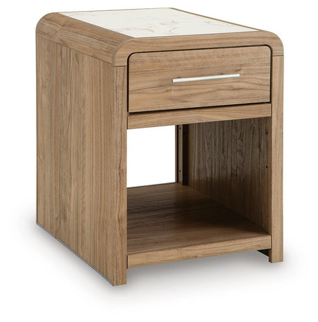 Dovander White/Natural Rectangular End Table by Ashley at Eve Furniture