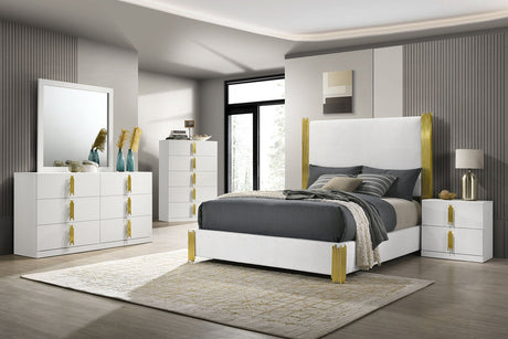 Basildon White/Gold 5-Piece Queen Bedroom Set by Furniture of America at Eve Furniture