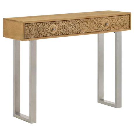 Draco Natural Console Table with Hand Carved Drawers