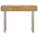 Draco Natural Console Table with Hand Carved Drawers