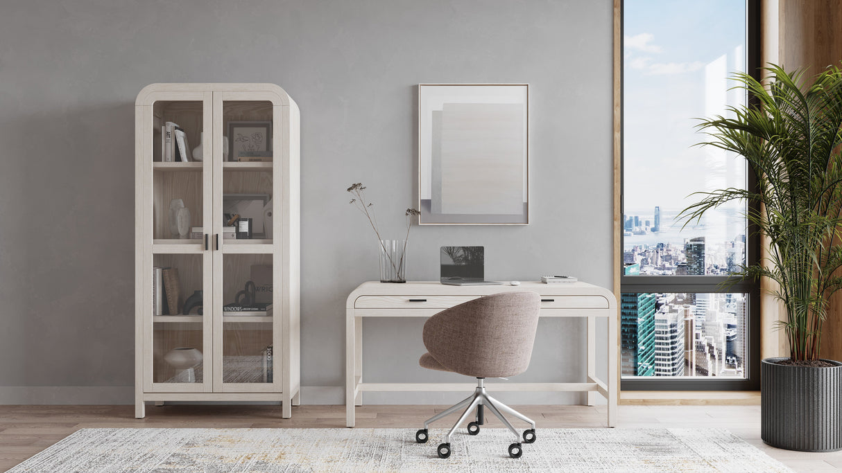 Drake Glass Door Wooden Bookcase in Sugar by Modus Furniture at Eve Furniture