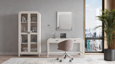 Drake Glass Door Wooden Bookcase in Sugar by Modus Furniture at Eve Furniture