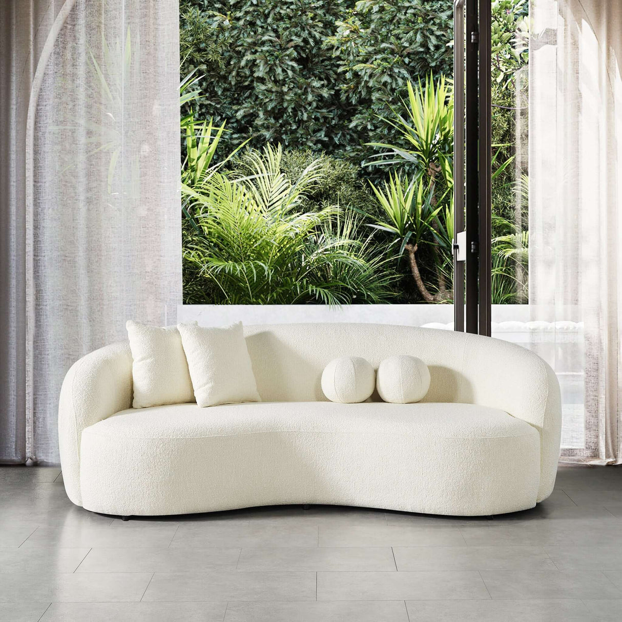 Drake Japandi Style Curvy Boucle Sofa by Ashcroft Imports at Eve Furniture