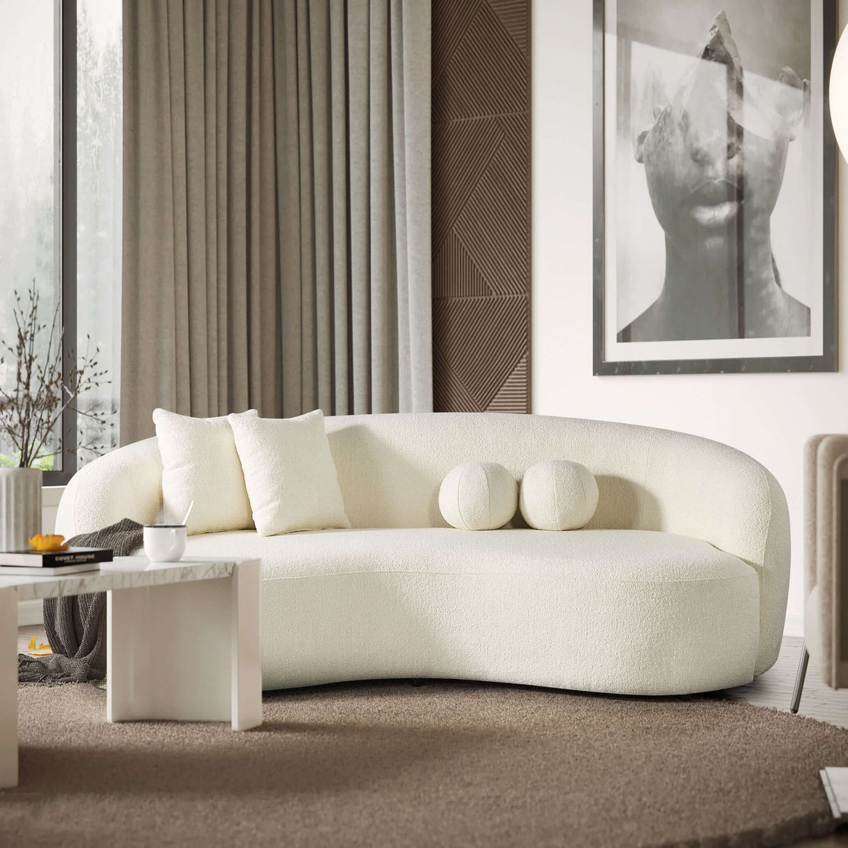 Drake Japandi Style Curvy Boucle Sofa by Ashcroft Imports at Eve Furniture