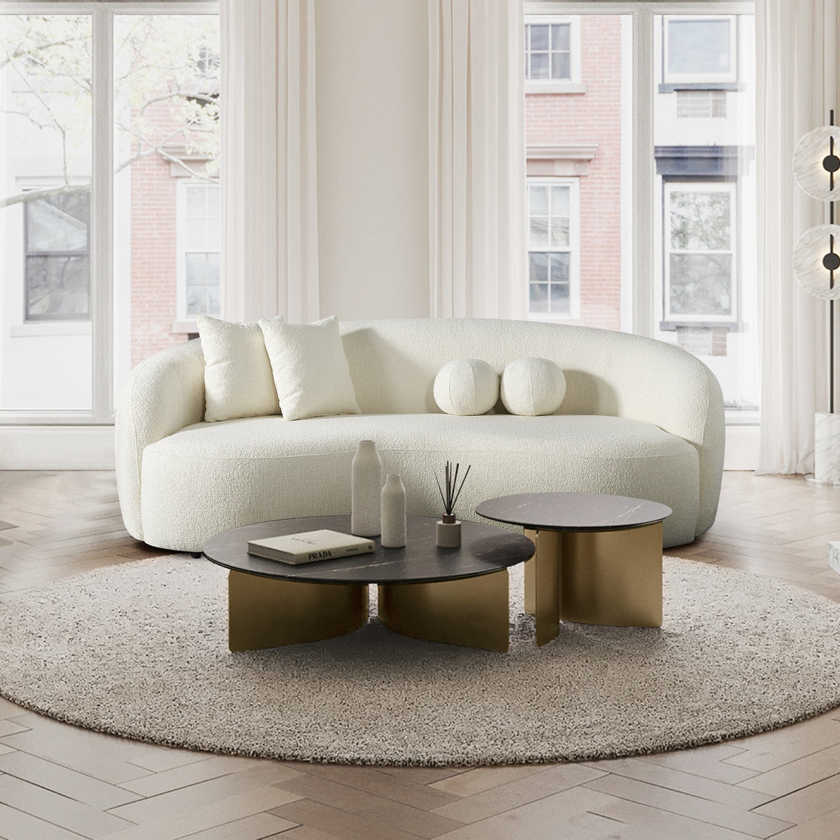 Drake Japandi Style Curvy Ivory Boucle Sofa by Ashcroft Furniture at Eve Furniture
