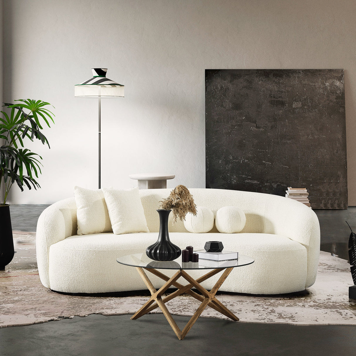 Drake Japandi Style Curvy Ivory Boucle Sofa by Ashcroft Furniture at Eve Furniture