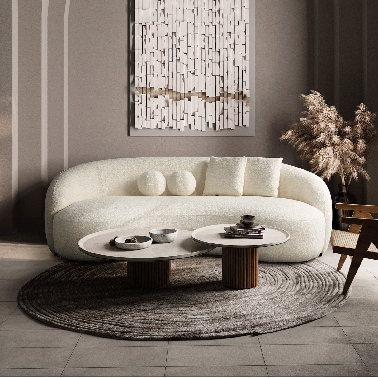 Drake Japandi Style Curvy Ivory Boucle Sofa by Ashcroft Furniture at Eve Furniture