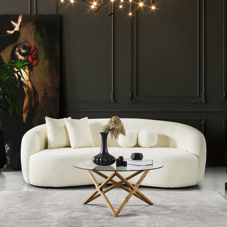 Drake Japandi Style Curvy Ivory Boucle Sofa by Ashcroft Furniture at Eve Furniture