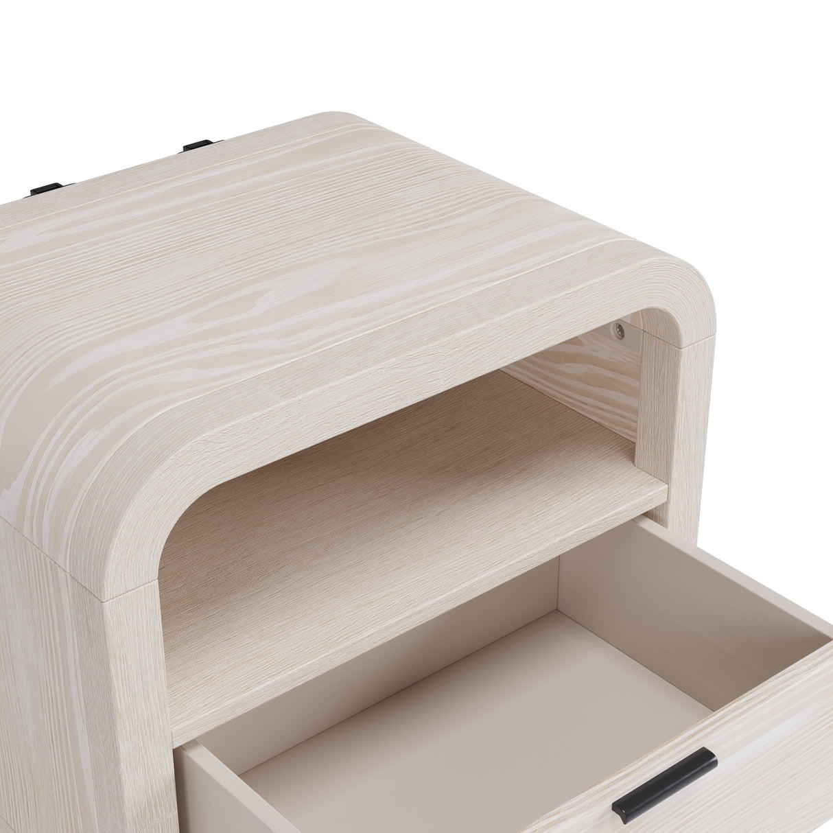 Drake One Drawer One Shelf USB-Charging Nightstand in Sugar by Modus Furniture at Eve Furniture