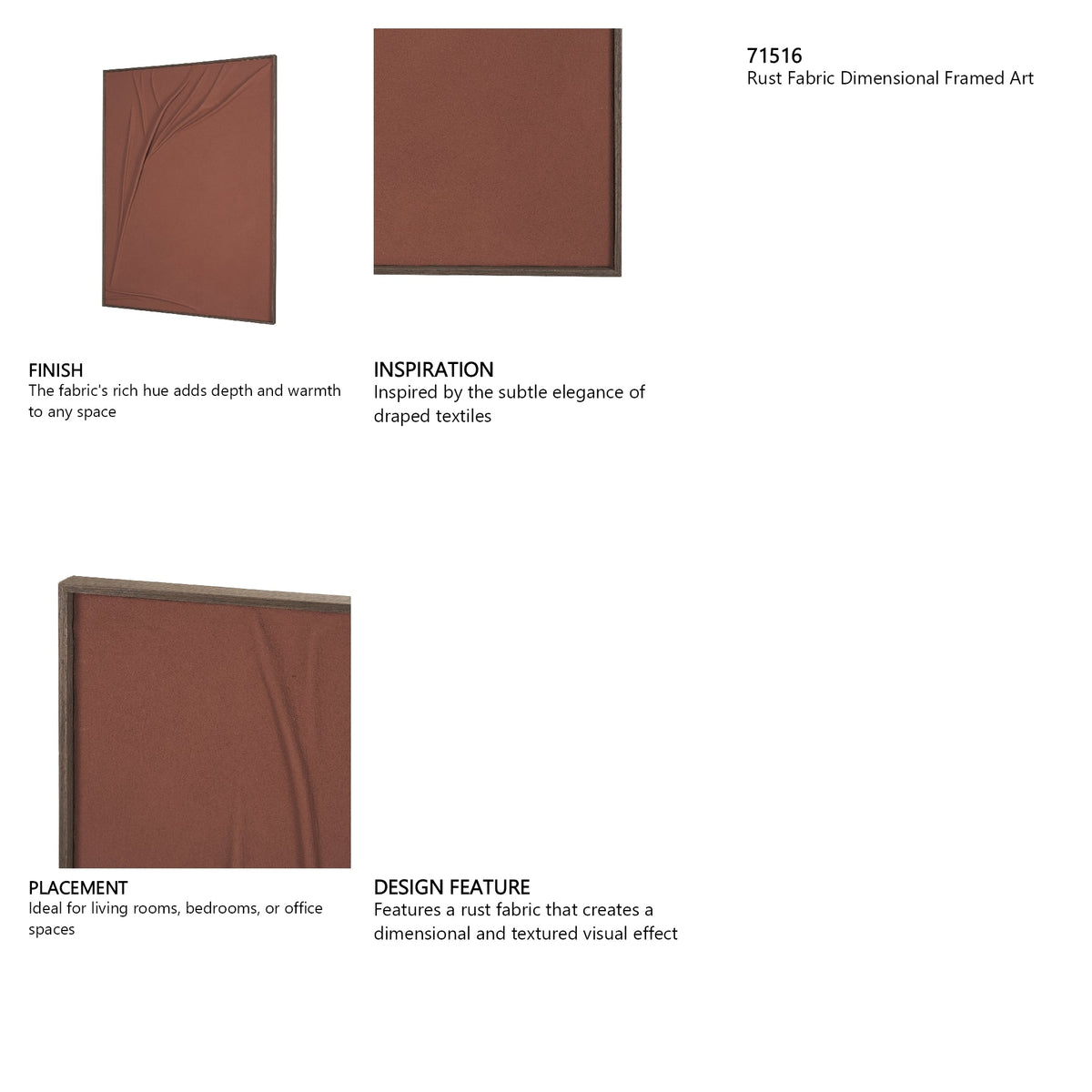 Drape I Rust Fabric Dimensional Framed Art by Mercana at Eve Furniture