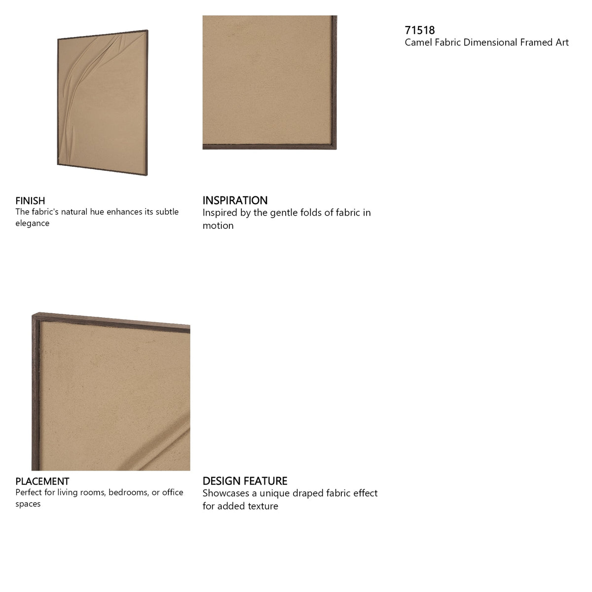 Drape III Camel Fabric Dimensional Framed Art by Mercana at Eve Furniture