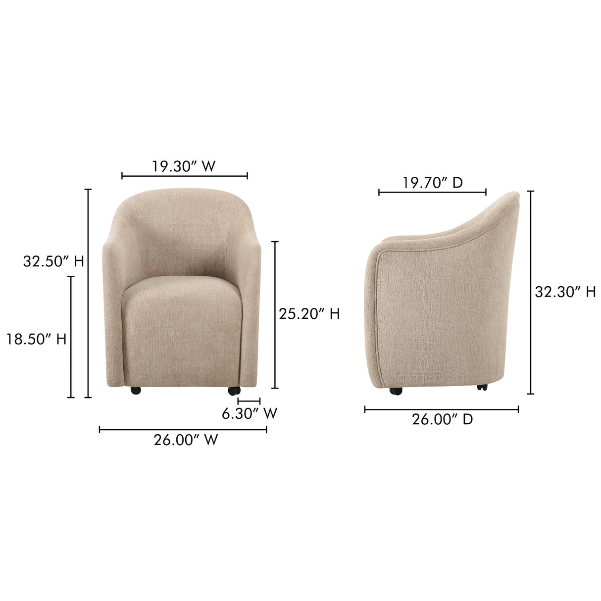 Drava Beige Rolling Dining Chair by MOES at Eve Furniture