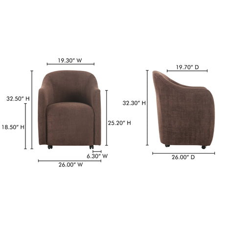 Drava Dark Brown Rolling Dining Chair by MOES at Eve Furniture