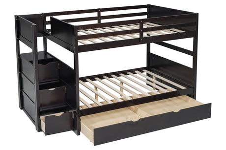 Dream Espresso Full/Full Bunk Bed w/Twin Trundle & Staircase Storage by Happy Homes at Eve Furniture