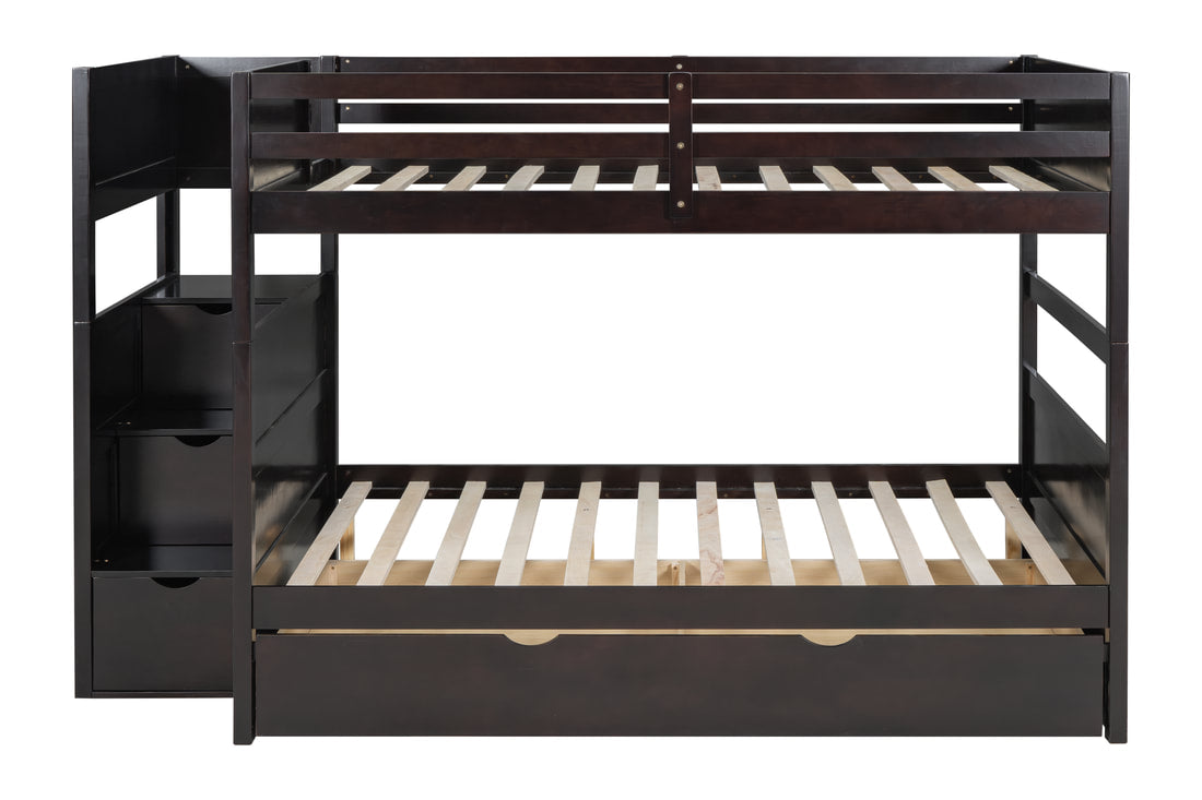 Dream Espresso Full/Full Bunk Bed w/Twin Trundle & Staircase Storage by Happy Homes at Eve Furniture