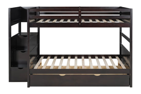 Dream Espresso Full/Full Bunk Bed w/Twin Trundle & Staircase Storage by Happy Homes at Eve Furniture
